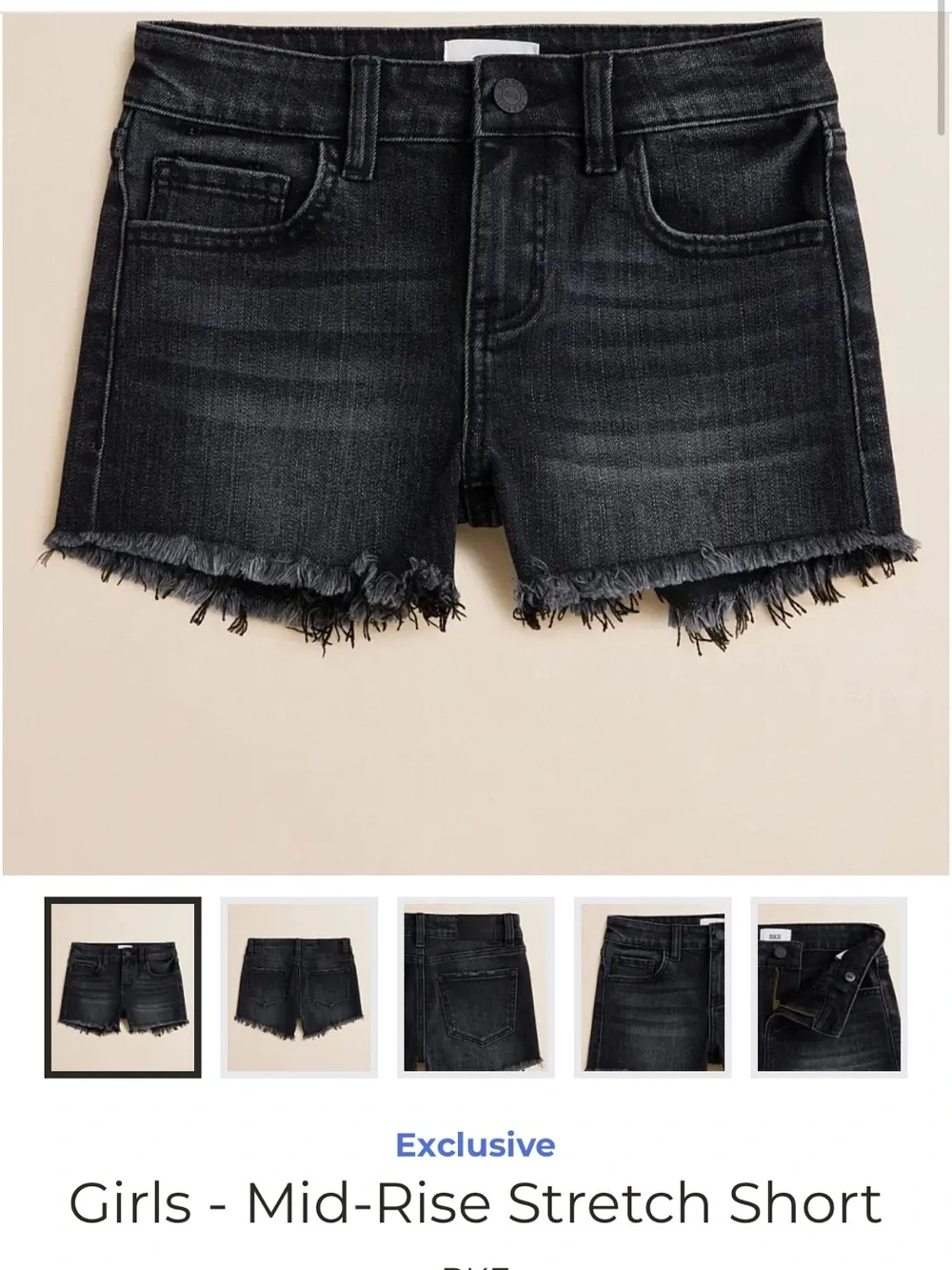 BKE Girls Black Washed Mid-Rise Frayed Hem Denim Shorts